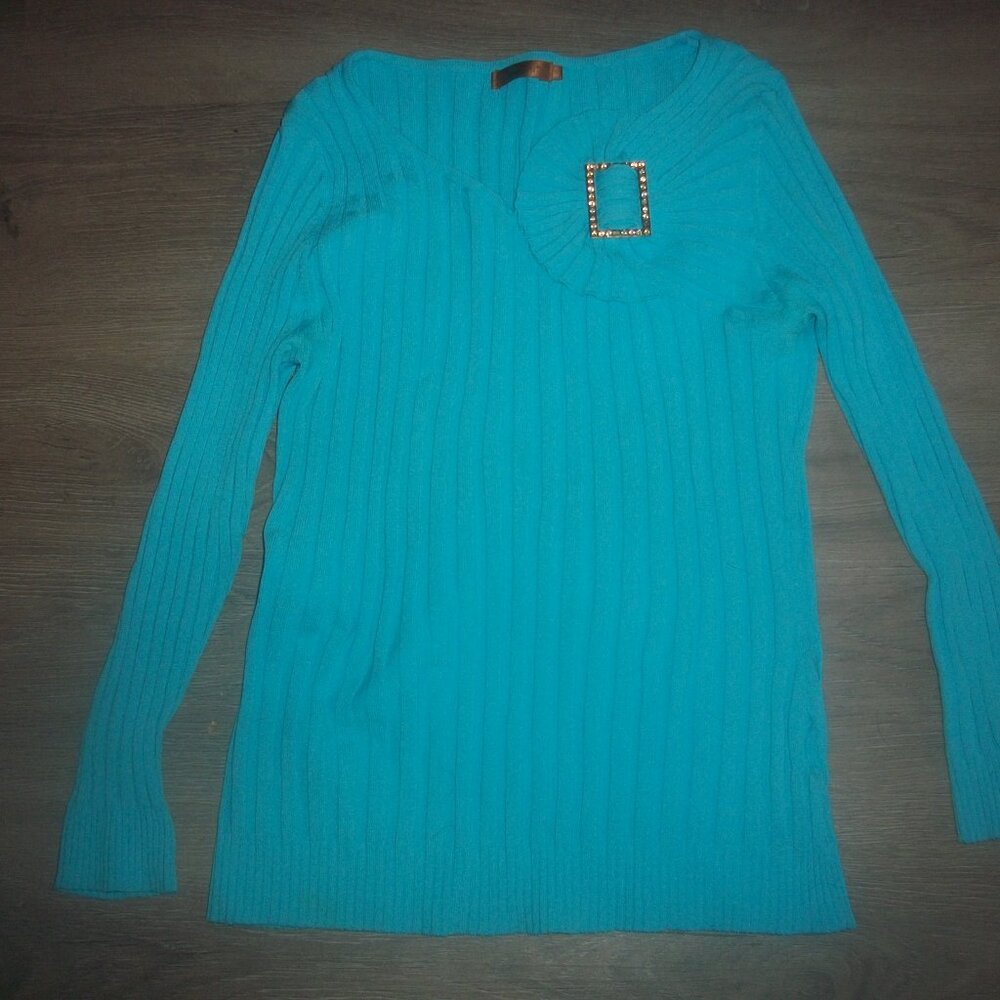 womens ribbed sweater.lightweight top.turquoise.size small